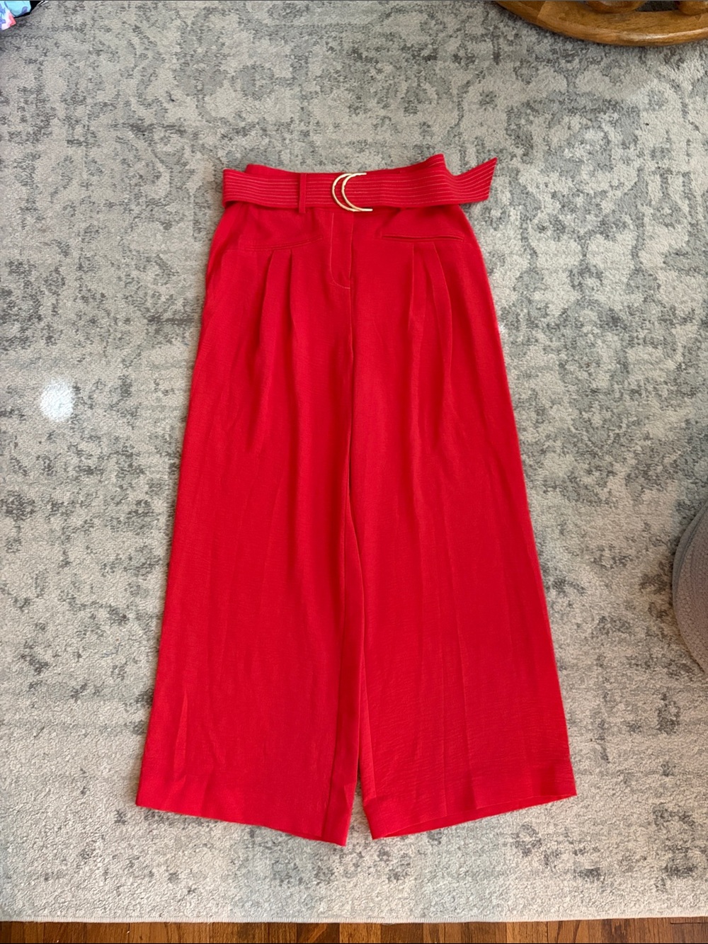 Ramy Brook Bold Red High-Waist Wide-Leg Pants with Belt